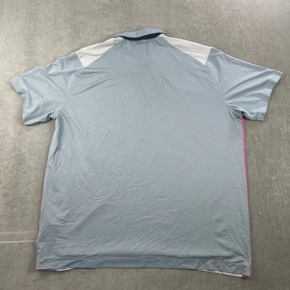 Nike Men XXL Pink Grey Polo Shirt Tour Performance Dri-FIT Geometric‎ Striped